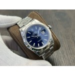 Log series men's watch, wave pattern blue dial, silver bezel, 41mm, silver Oyster bracelet.