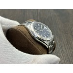 Log series men's watch, wave pattern blue dial, silver bezel, 41mm, silver Oyster bracelet.