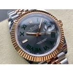 Datejust series men's watch, dark gray dial, rose gold bezel, 41mm, two-tone five-link bracelet.