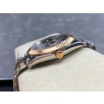 Datejust series men's watch, dark gray dial, rose gold bezel, 41mm, two-tone five-link bracelet.