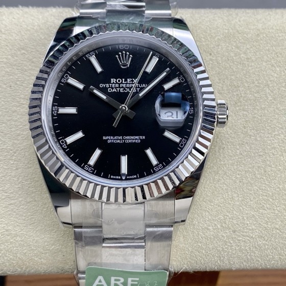 Datejust series men's watch, black dial, silver bezel, 41mm, silver Oyster bracelet