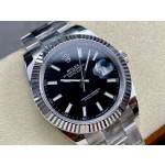 Datejust series men's watch, black dial, silver bezel, 41mm, silver Oyster bracelet