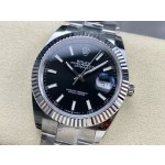 Datejust series men's watch, black dial, silver bezel, 41mm, silver Oyster bracelet