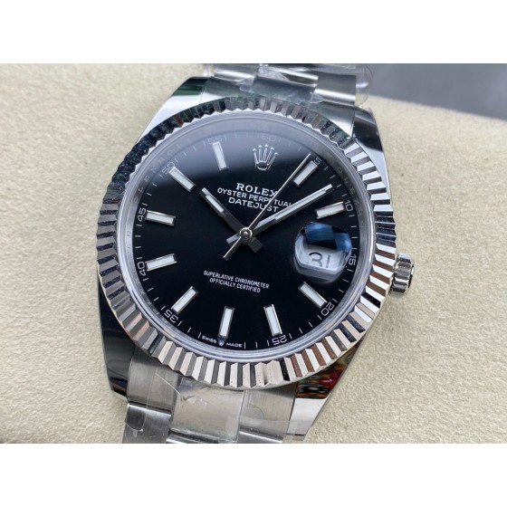 Datejust series men's watch, black dial, silver bezel, 41mm, silver Oyster bracelet