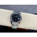 Datejust series men's watch, black dial, silver bezel, 41mm, silver Oyster bracelet