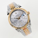 Datejust series men's watch, silver dial, gold bezel, 41mm, two-tone five-link bracelet.