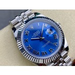 Datejust series men's watch, blue dial, silver bezel, 41mm, silver five-link bracelet.