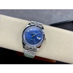 Datejust series men's watch, blue dial, silver bezel, 41mm, silver five-link bracelet.