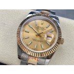 Datejust series men's watch, gold dial, gold bezel, 41mm, two-tone Oyster bracelet.