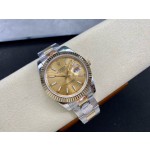 Datejust series men's watch, gold dial, gold bezel, 41mm, two-tone Oyster bracelet.
