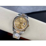 Datejust series men's watch, gold dial, gold bezel, 41mm, two-tone Oyster bracelet.