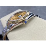 Datejust series men's watch, gold dial, gold bezel, 41mm, two-tone Oyster bracelet.