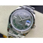 Datejust series men's watch, dark gray dial, silver bezel, 41mm, silver Oyster bracelet.