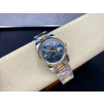 Datejust series men's and women's watches, dark gray dial, gold bezel, 36 and 41mm sizes, two-tone Oyster bracelet.