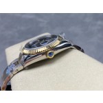 Datejust series men's and women's watches, dark gray dial, gold bezel, 36 and 41mm sizes, two-tone Oyster bracelet.