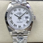 Datejust series men's and women's watches, white dial, silver bezel, 36mm and 41mm sizes, silver five-link bracelet.