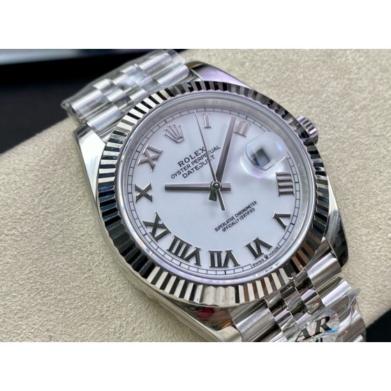 Datejust series men's and women's watches, white dial, silver bezel, 36mm and 41mm sizes, silver five-link bracelet.