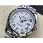 Datejust series men's and women's watches, white dial, silver bezel, 36mm and 41mm sizes, silver five-link bracelet.