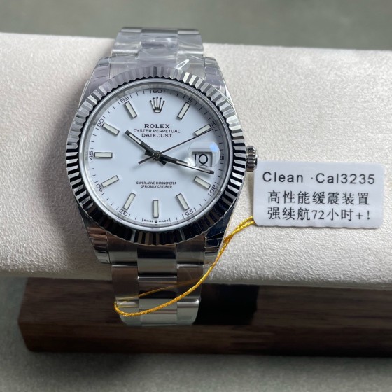 Datejust series men's watch, white dial, silver bezel, 41mm, silver Oyster bracelet.