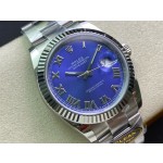 Datejust series men's watch, blue dial, silver bezel, 41mm, silver Oyster bracelet.