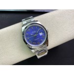 Datejust series men's watch, blue dial, silver bezel, 41mm, silver Oyster bracelet.