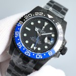Greenwich series, carbon black dial, black and blue ceramic bezel, 40mm, black Oyster bracelet.