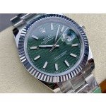 Log series men's watch, wave pattern green dial, silver bezel, 41mm, silver Oyster bracelet.