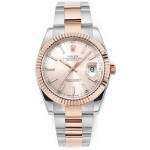 Datejust series men's watch, pink dial, rose gold bezel, 41mm, two-tone Oyster bracelet.