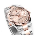 Datejust series men's watch, pink dial, rose gold bezel, 41mm, two-tone Oyster bracelet.