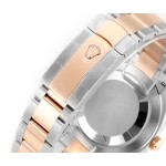 Datejust series men's watch, pink dial, rose gold bezel, 41mm, two-tone Oyster bracelet.