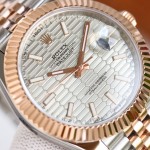 Datejust series men's watch, silver dial, rose gold bezel, 41mm, two-tone five-link bracelet.