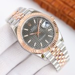 Datejust series men's watch, wave pattern dark gray dial, rose gold bezel, 41mm, two-tone five-link bracelet.