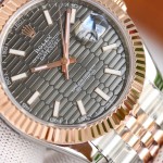 Datejust series men's watch, wave pattern dark gray dial, rose gold bezel, 41mm, two-tone five-link bracelet.