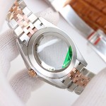 Datejust series men's watch, silver dial, rose gold bezel, 41mm, two-tone five-link bracelet.