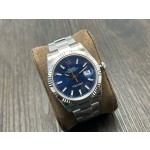 Datejust series men's and women's watches, blue dial, silver bezel, 36 and 41mm sizes, silver Oyster bracelet.
