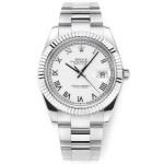 Datejust series men's watch, white dial, silver bezel, 41mm, silver Oyster bracelet.