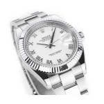 Datejust series men's watch, white dial, silver bezel, 41mm, silver Oyster bracelet.