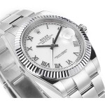 Datejust series men's watch, white dial, silver bezel, 41mm, silver Oyster bracelet.