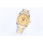 Datejust series women's watch, gold dial, gold bezel, 36mm, two-tone Oyster bracelet.