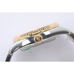 Datejust series women's watch, gold dial, gold bezel, 36mm, two-tone Oyster bracelet.