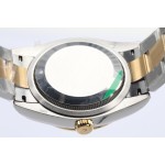 Datejust series women's watch, gold dial, gold bezel, 36mm, two-tone Oyster bracelet.