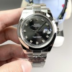 Datejust series men's watch with diamonds, black dial, silver bezel, 41mm, silver Oyster bracelet