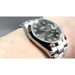 Datejust series men's watch with diamonds, black dial, silver bezel, 41mm, silver Oyster bracelet
