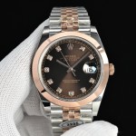 Log Series men's watch with diamonds, chocolate-colored dial, rose gold bezel, 41mm case, and two-tone five-link bracelet.