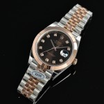 Log Series men's watch with diamonds, chocolate-colored dial, rose gold bezel, 41mm case, and two-tone five-link bracelet.