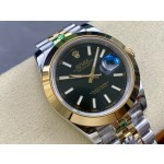 Log series men's watch, black dial, gold bezel, 41mm, two-tone five-link bracelet.