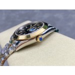 Log series men's watch, black dial, gold bezel, 41mm, two-tone five-link bracelet.