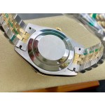 Log series men's watch, black dial, gold bezel, 41mm, two-tone five-link bracelet.