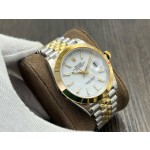 Log series men's watch, white dial, gold bezel, 41mm, two-tone five-link bracelet.