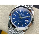 Datejust series men's watch, blue dial, silver bezel, 41mm, silver five-link bracelet.